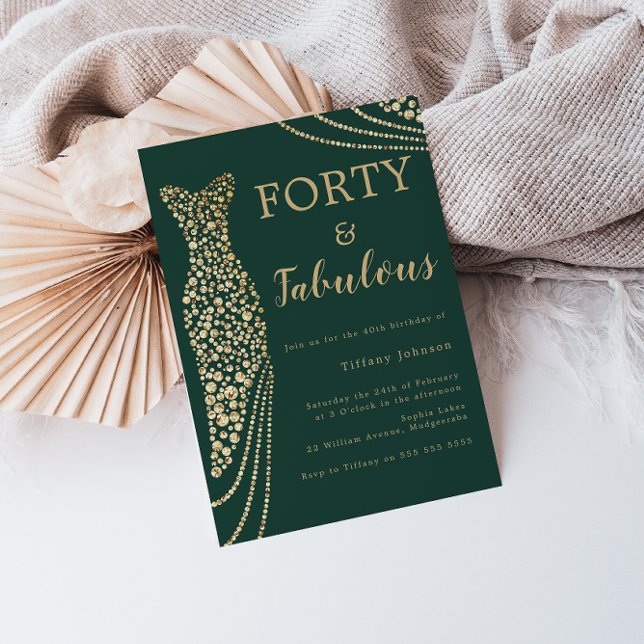 Invitation Emerald Green & Gold Quarty & Fab 40e anniversaire (Créateur téléchargé)