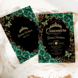 Invitation Emerald Green Gold Quinceanera