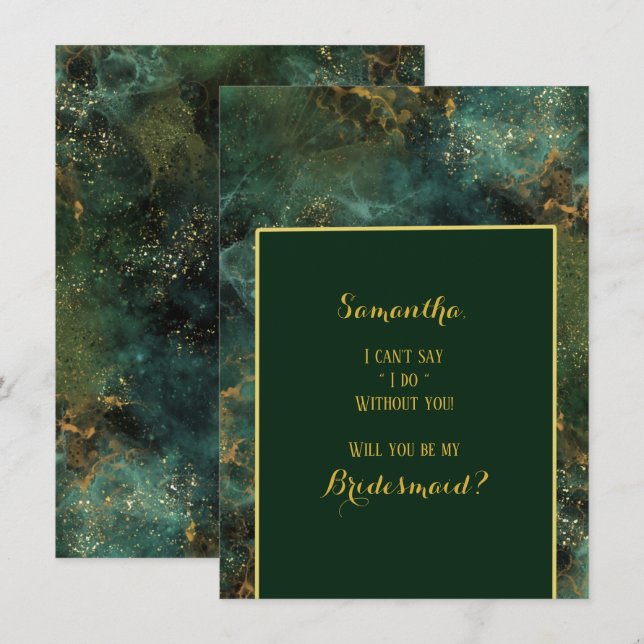 Invitation Emerald Green & Gold Serez-Vous Ma Femme D'Accueil (Devant / Derrière)