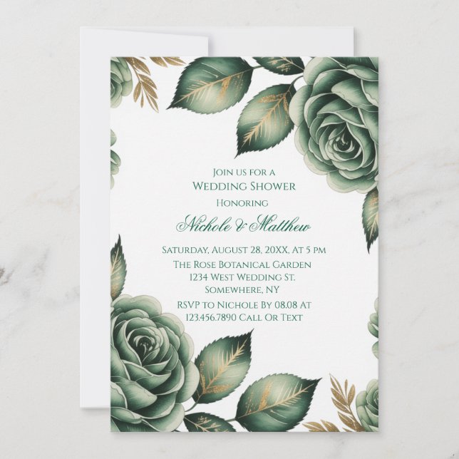 Invitation Emerald Green & Green Floral Wedding Shower (Devant)