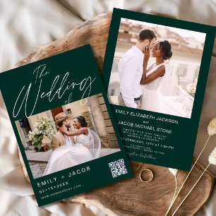 Invitation Emerald Green Le Mariage de Two Photo QR code
