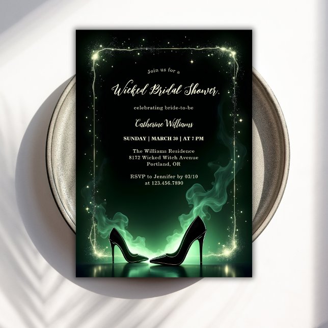 Invitation Emerald Green Magical Wicked Witch Fête des mariée (Magical Wicked Witch Bridal Shower Invitation – Elegant Emerald Green Theme)