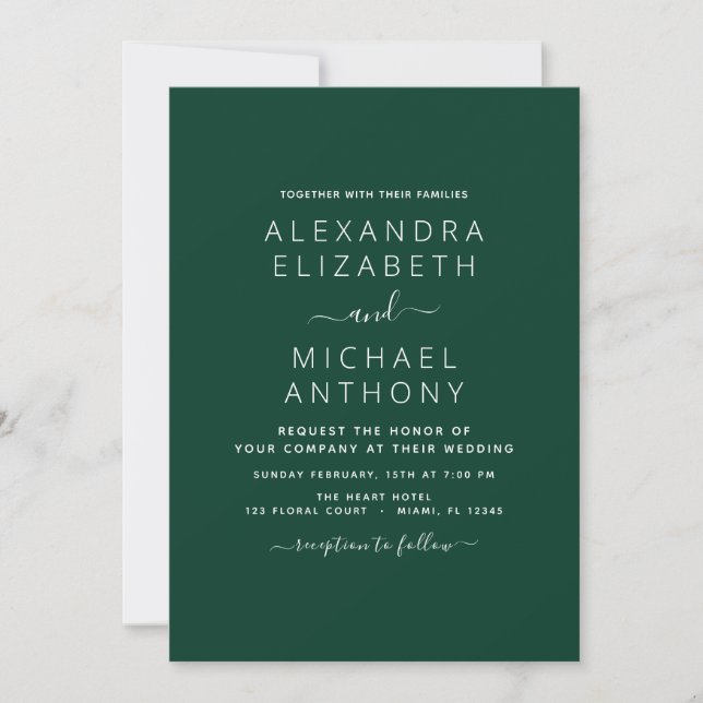 Invitation Emerald Green Mariage Typographie moderne Invitati (Devant)