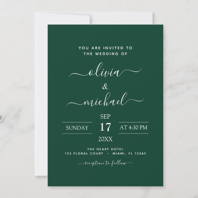 Invitation Emerald Green Mariage Typographie moderne Invitati (Devant)