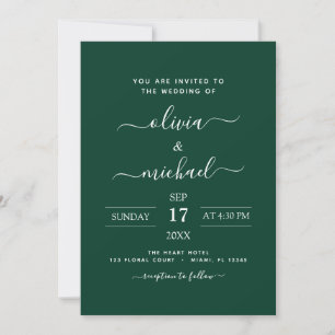 Invitation Emerald Green Mariage Typographie moderne Invitati
