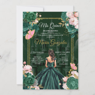 Invitation Emerald Green Mis Quince Floral Quinceañera