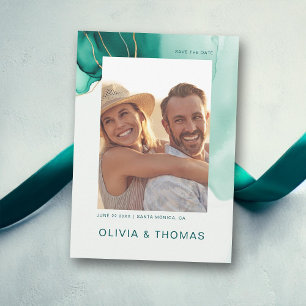 Invitation Emerald Green Modern Beach Mariage Photo Enregistr