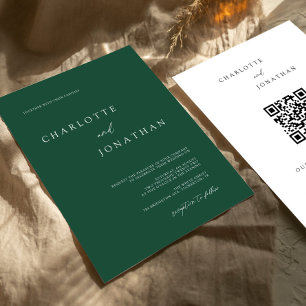 Invitation Emerald Green Moderne Minimal QR Code Mariage