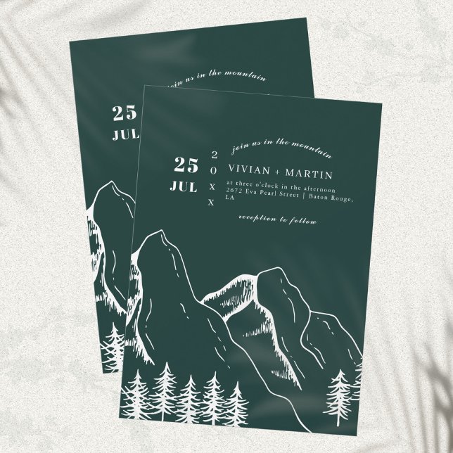 Invitation Emerald Green Mountains Pine Tree Mariage extérieu (Créateur téléchargé)