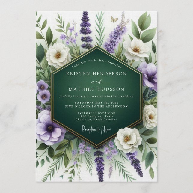 Invitation Emerald Green Organic Meadow Wedding (Devant)