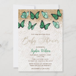 Invitation Emerald Green Parties scintillant papillon Baby
