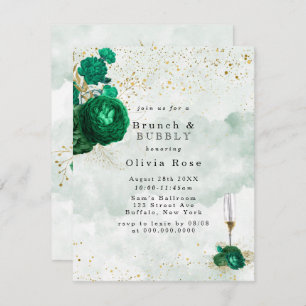 Invitation Emerald Green Peony Gold Brunch & Bubbly Invitatio