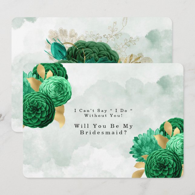 Invitation Emerald Green Peony Gold Serez-Vous Ma Femme D'Acc (Devant / Derrière)