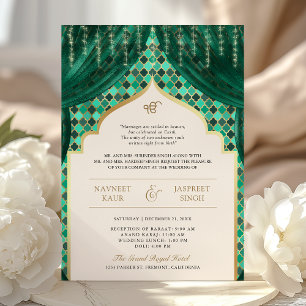 Invitation Emerald Green Quatrefoil or QR Code Mariage Sikh