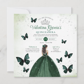 Invitation Emerald Green Quinceañera 15 Anos Fleurs Argent