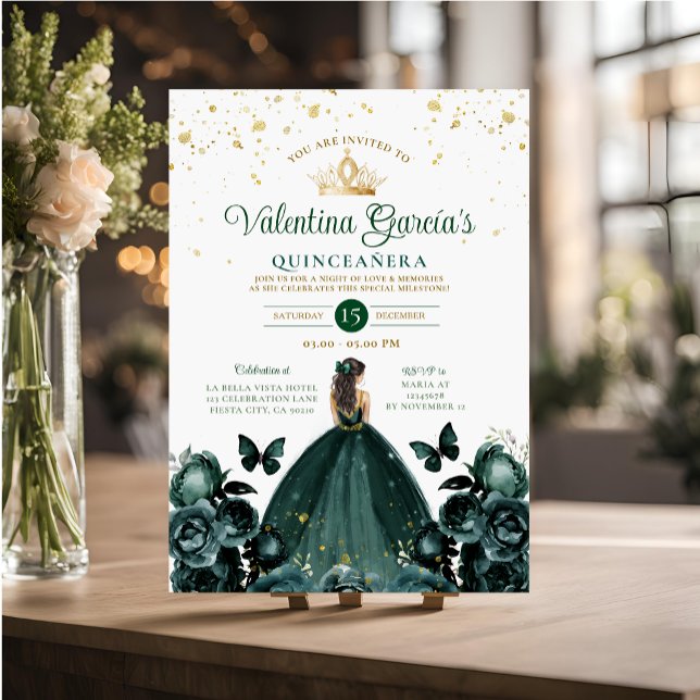 Invitation Emerald Green Quinceañera 15 Anos Fleurs Or (Créateur téléchargé)