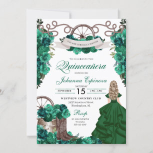 Invitation Emerald Green Ranchero Quinceanera