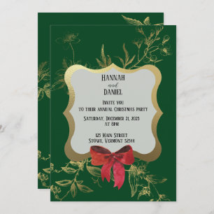 Invitation Emerald Green Red Bow Fête de Noël