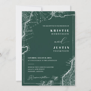 Invitation Emerald Green Retro Travel QR Code Mariage photo