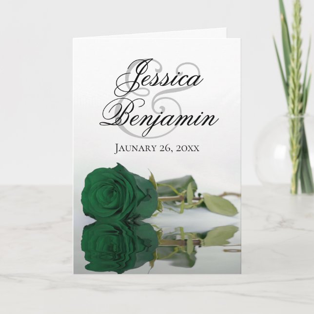 Invitation Emerald Green Rose Élégant Mariage photo romantiqu (Devant)