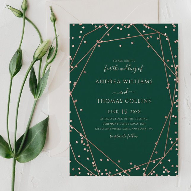 Invitation Emerald Green Rose Parties scintillant or Mariage  (Créateur téléchargé)