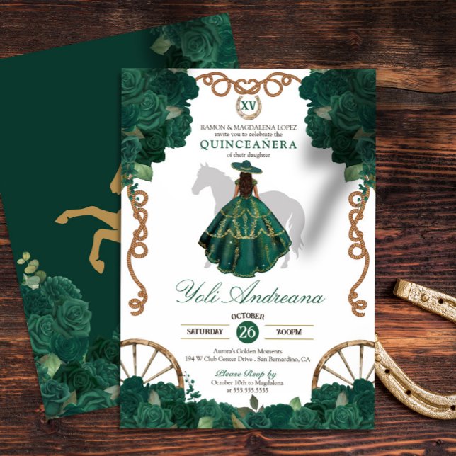 Invitation Emerald Green Rose Western Quinceanera (Créateur téléchargé)