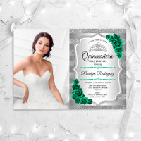 Emerald Green Roses Silver Photo Quinceanera