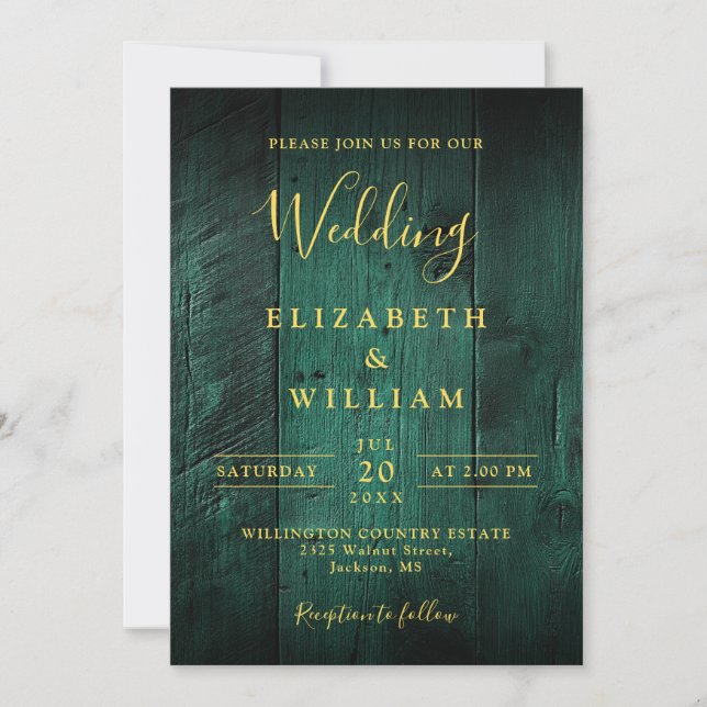 Invitation Emerald Green Rustic Barn Mariage QR Code (Devant)