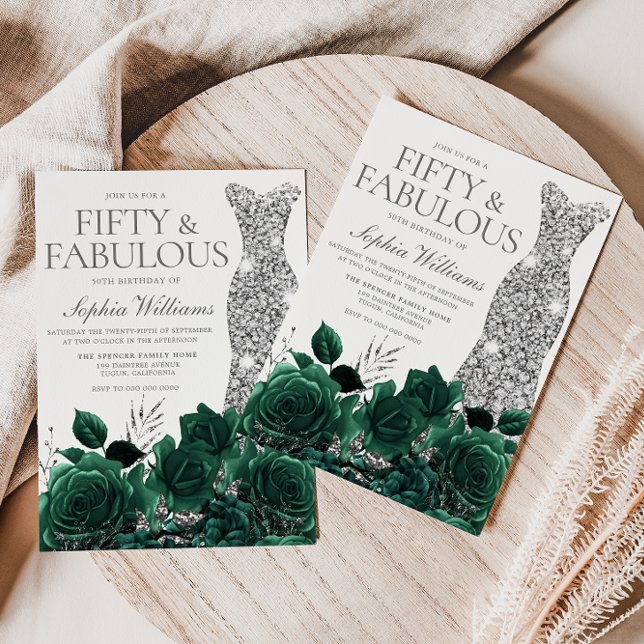 Invitation Emerald Green & Silver Dress 50th Birthday Party (Créateur téléchargé)