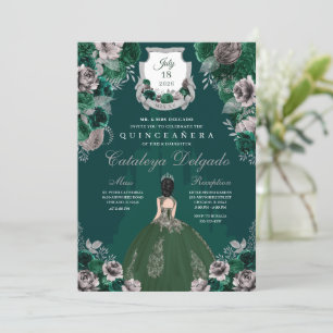 Invitation Emerald Green & Silver Princess Castle Quinceañera