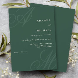 Invitation Emerald Green Simple Élégant Mariage Monogramme