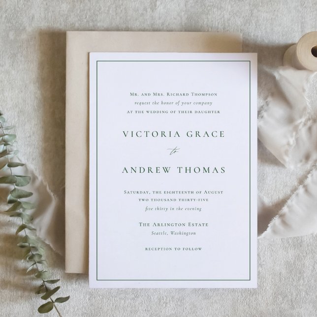 Invitation Emerald Green Simple Typographie Mariage officiel (Emerald Green Simple Typography Formal Wedding Invitation)