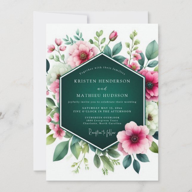 Invitation Emerald Green Stunning Floral Wedding (Devant)