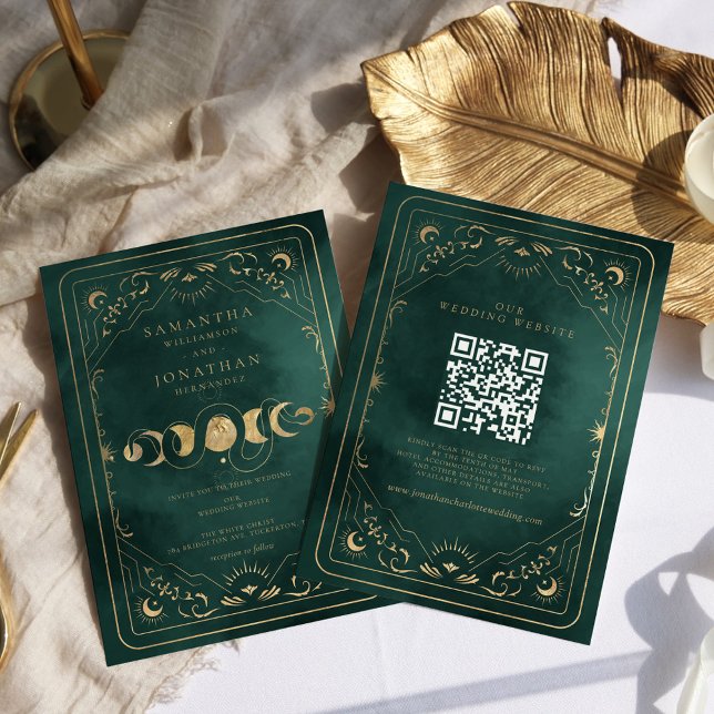 Invitation Emerald Green Tarot Celestial QR Code Mariage (Créateur téléchargé)