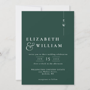 Invitation Emerald Green Tout en un Mariage Monogramme modern
