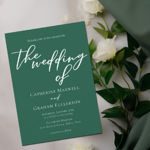 Invitation Emerald Green Typographie blanche Mariage simple