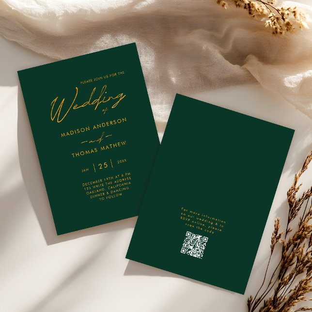 Invitation Emerald Green Typographie moderne RSVP Mariage (Front / Back)
