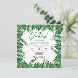Invitation Emerald Green Watercolor Feuilles Graduation Party