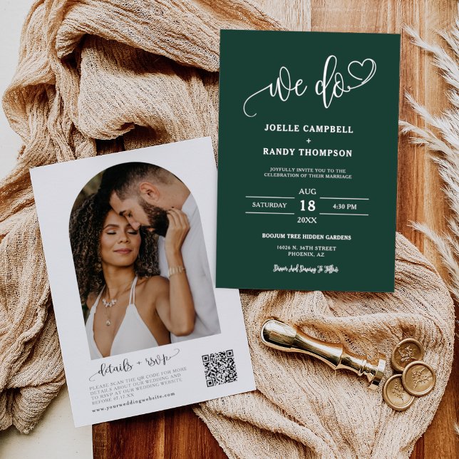 Invitation Emerald Green We Do Boho Mariage QR Code Photo (Créateur téléchargé)