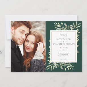 Invitation Emerald Greenery Botanical Gold Photos Mariage