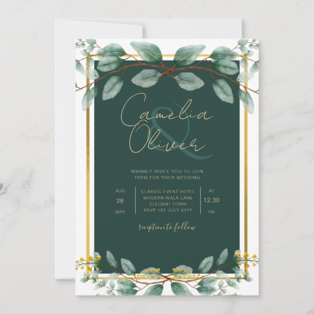 Invitation Emerald Greenery Mariage Botanical Nature Invitati (Devant)