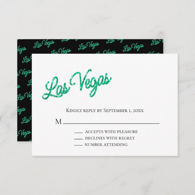 Invitation Emerald Las Vegas Sparkles Wedding RSVP (Devant / Derrière)