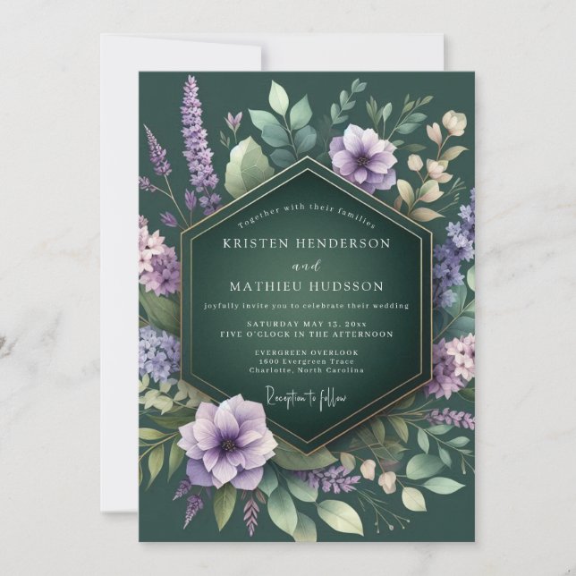 Invitation Emerald Lavender Flora Wedding (Devant)