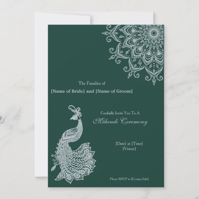 Invitation Emerald Mehndi indien en argent métallique personn (Devant)