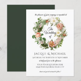 Invitation Emerald n Blush Ivory Roses w Fern Wreath Mariage