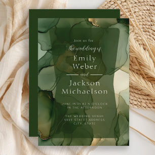 Invitation Emerald Olive Green Mariage d'encre d'alcool