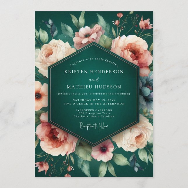 Invitation Emerald Peach Baroque Wedding (Devant)