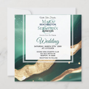 Invitation *~* EMERALD QR GREEN GOLD Agate RSVP AR66 Mariage