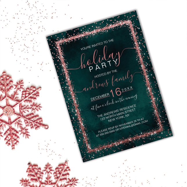 Invitation Emerald Rose Gold Sprinted Confetti Holiday (Créateur téléchargé)