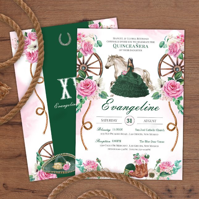 Invitation Emerald Rose rose Charro Western Quinceañera (Créateur téléchargé)